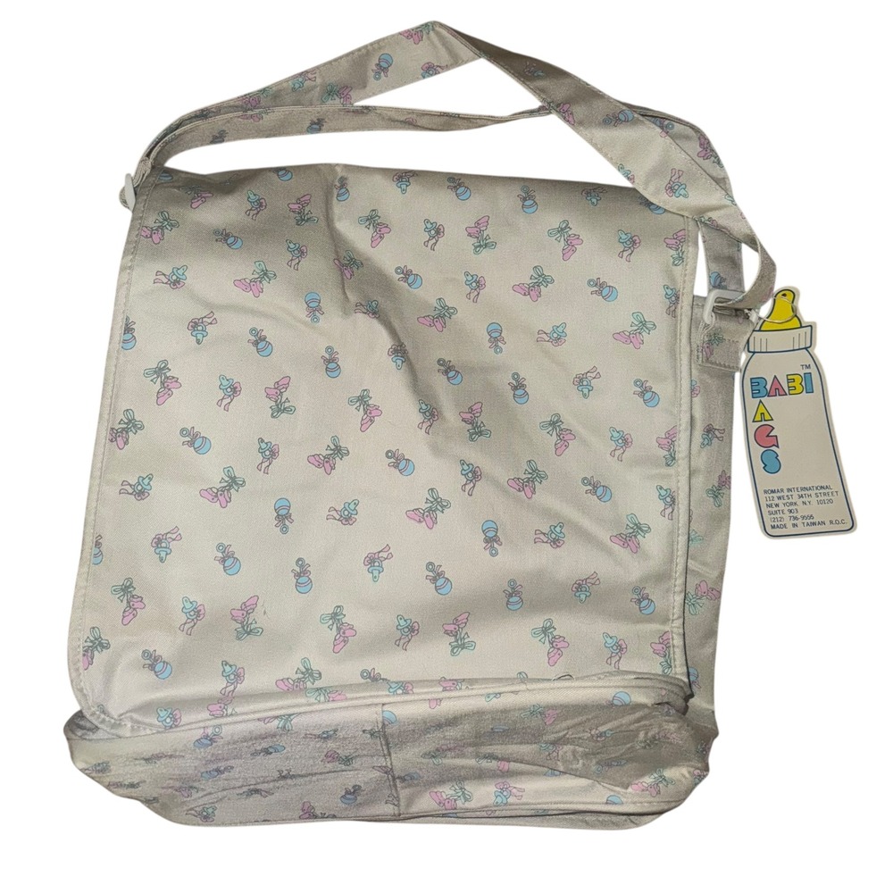 NEW VINTAGE 80's RATTLE CLOTH DIAPER BAG WITH ATTACHED CHANGING PAD  15" X 46"